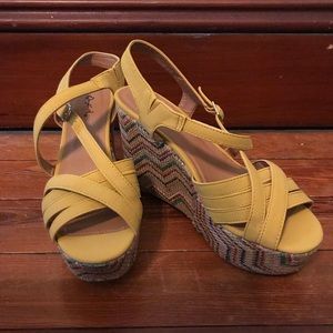 Mustard Strappy Wedge Sandals